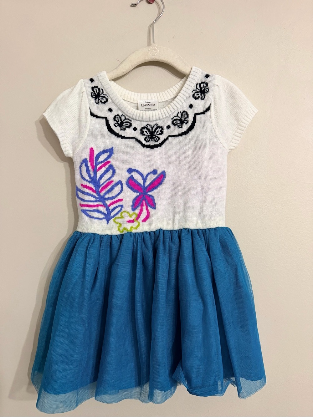 Disney Blue & White Floral Knit Tulle Dress for Girls Mirabel, Encanto costume